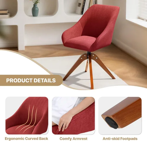 Miniatura 7 de MoNiBloom Silla giratoria decorativa, sillón moderno de mediados de siglo con patas de madera maciza, silla de escritorio de oficina en casa, sin