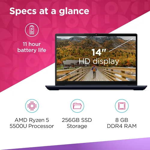 Miniatura 6 de Lenovo IdeaPad 3 portátil, pantalla FHD de 14.0 pulgadas, procesador AMD Ryzen 5 5500U, 8 GB de RAM, 256 GB de almacenamiento, gráficos AMD Radeon