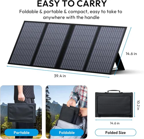 Miniatura 6 de Panel solar portátil, cargador de panel solar plegable de 60 W para generador portátil, estación de energía eléctrica, viene con soportes