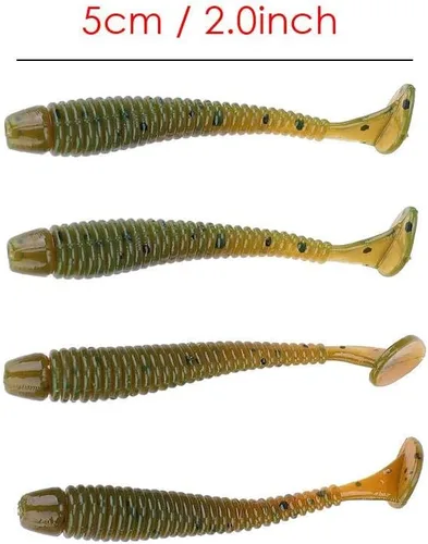 Miniatura 7 de 50 señuelos de pesca suaves de 2.0 in, cebo de pesca de plástico, cola en T, cebos para gusanos, accesorios de aparejos de pescado, 9