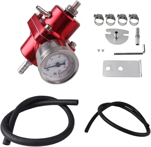 BARTOO Kit universal de regulador de presión de combustible ajustable, regulador de combustible de aluminio, regulador de presión de inyección de