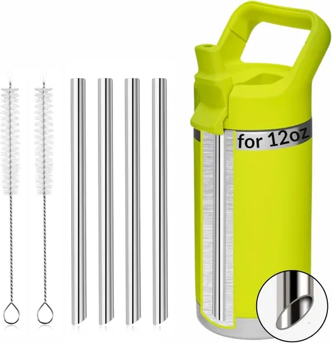 4 popotes de metal de repuesto para botella de agua YETI Rambler Jr., popotes de repuesto reutilizables de acero inoxidable con 2 cepillos de