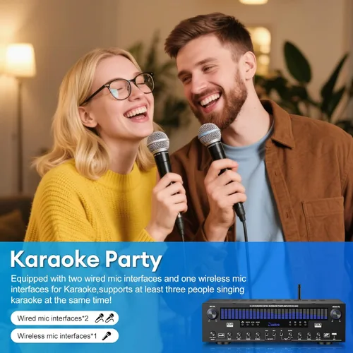 Miniatura 9 de Daakro Receptores estéreo amplificador de audio para el hogar con pantalla DSP, 300 W de potencia nominal 5.1 canales receptor Bluetooth