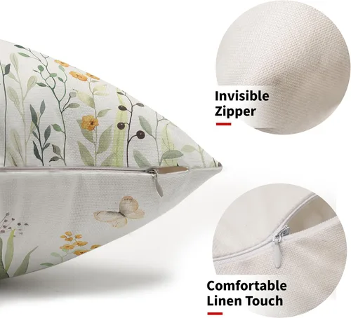 Miniatura 2 de Kawani Fundas de almohadón lumbar florales para primavera y verano de 12x20 pulgadas, flores silvestres amarillas y hojas verdes con mariposas