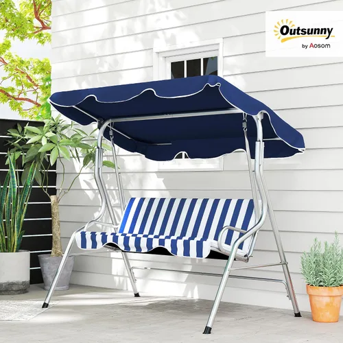 Miniatura 2 de Outsunny Columpio de porche para 3 personas con toldo, silla de columpio de patio, banco de columpio para exteriores con pantalla ajustable, cojín