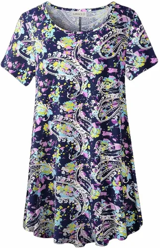 LARACE Blusa holgada de manga corta para mujer, blusa tipo túnica para llevar con leggings