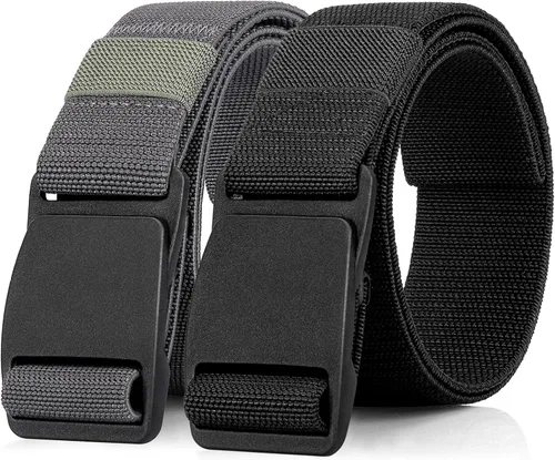 Miniatura 10 de Cinturón de nylon libre de metal para hombres correa militar extensible web con hebilla de plástico