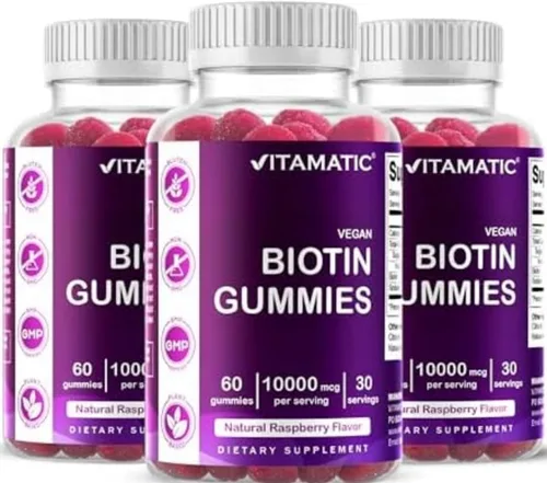 Miniatura 9 de Vitamatic Gomitas de biotina de 10,000 mcg para cabello más fuerte, piel y uñas, 60 gomitas veganas, también llamadas vitamina B7 (1 botella)
