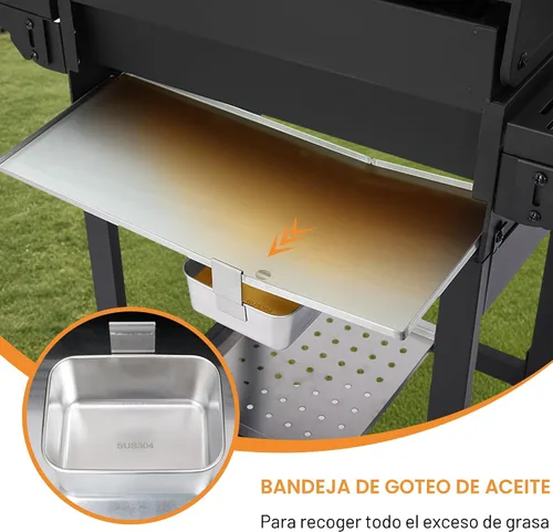 Miniatura 4 de Parrilla de gas propano con mesas laterales plegables, parrilla de gas de 3 quemadores con rejillas de hierro fundido y parrilla de acero