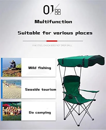 Miniatura 3 de Folding Camp Chair With Canopy, Portable Aluminum Beach Outdoor Fishing With Sun Shade And Carrying Bag, Garden Chair For Beach, Pool