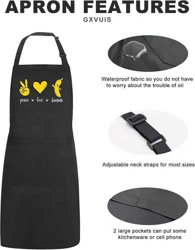 Miniatura 4 de Peace Love - Delantales de plátanos para mujer con 2 bolsillos, bonito gráfico de frutas, impermeable, ajustable, delantal de cocina