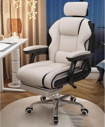 Silla de oficina grande y alta de 450 libras de ancho, silla de oficina ejecutiva de cuero con respaldo alto con reposapiés, silla de oficina Blanco