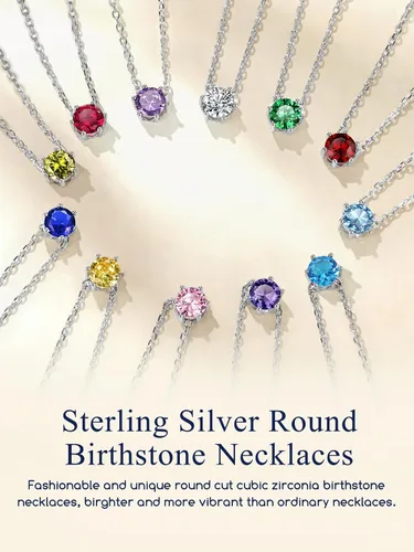 Miniatura 6 de 925 Sterling Silver Pendant Necklaces for Women, HeartRound Birthstone Necklaces Birthday Jewelry for Mother Wife Daughter (with Gift Box)