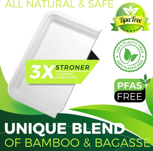 Miniatura 3 de Paquete de 50 bandejas rectangulares desechables de 14 pulgadas, platos de papel compostables extra grandes para servir cangrejos, langostas, Blanco