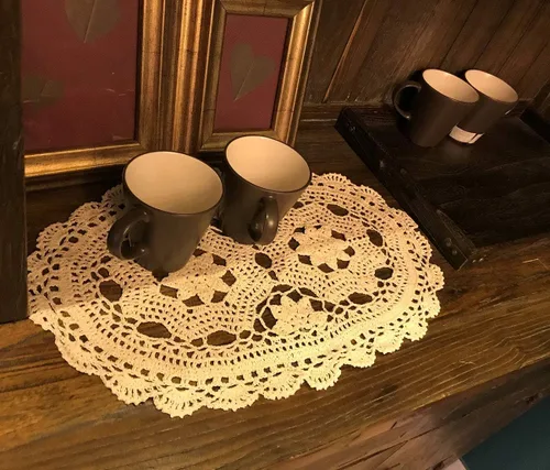 Miniatura 3 de Pasillos de ganchillo hechos a mano beige de algodón, tapetes de encaje ovalados para dormitorios, 12 x 20 pulgadas.