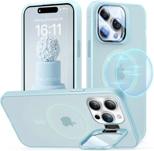 Miniatura 15 de Funda para iPhone 14 Pro, protección contra caídas de grado militar, compatible con MagSafe, soporte integrado y protector de lente de cámara, funda