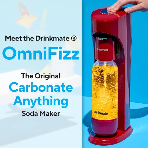 Miniatura 2 de DrinkMate OmniFizz - Fabricante de agua con gas y refrescos, carbonata cualquier bebida, cilindro de CO2 no incluido (Rojo Real)