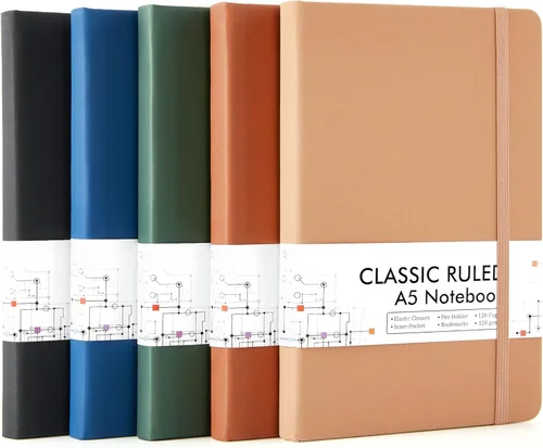 Miniatura 13 de Feela - Paquete de 5 cuadernos en blanco de tapa dura para la escuela, cuadernos de negocios clásicos con líneas cuadriculadas y soporte