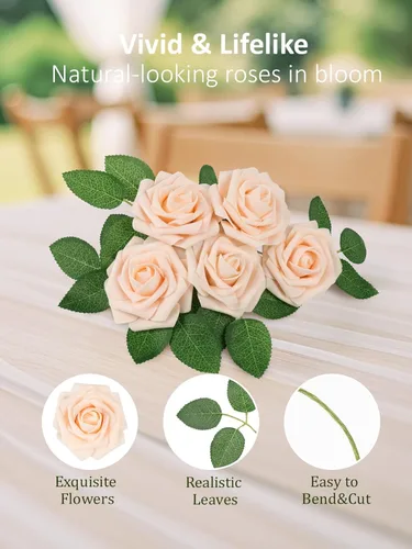Miniatura 7 de N&T NIETING 25 unidades de flores artificiales, Rosas de espuma artificial de sensación real al tacto, decoración para boda, dama de honor, ramo