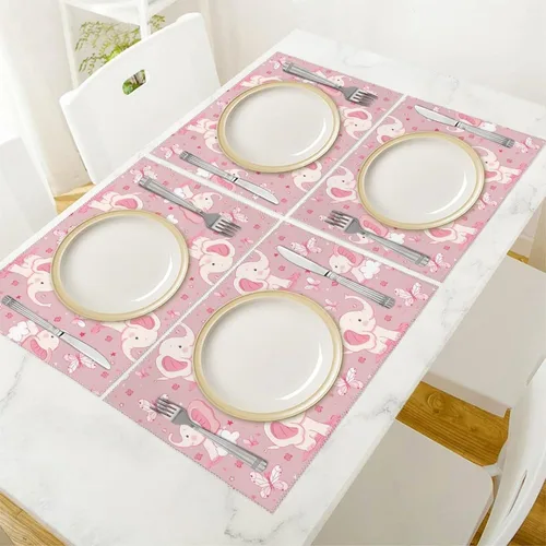Miniatura 5 de Elephant Butterfly Placemats Set of 6 Resistant Table Mats Washable Place Mats for Dinner Party Table Decoration