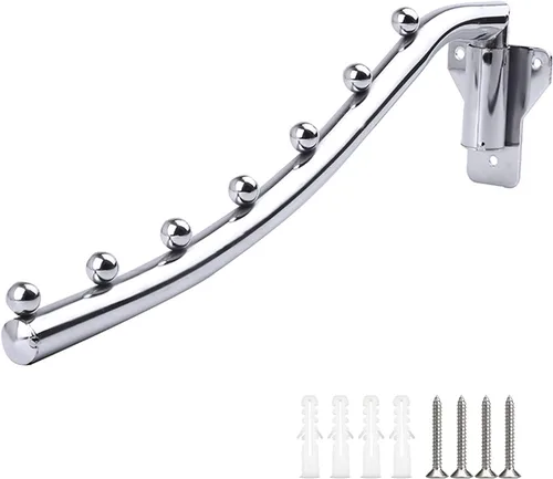 Miniatura 7 de Percha de ropa de acero inoxidable para montaje en pared, perchero plegable con soporte para brazo oscilante, ganchos para colgar barra de ropa, 1