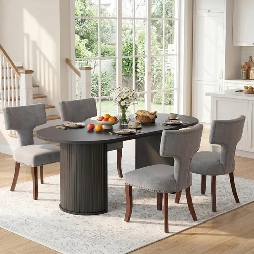 Miniatura 31 de SoarFlash Juego de mesa de cocina y sillas para 4, juego de mesa de comedor de 47 pulgadas para 4 personas con sillas tapizadas de terciopelo, juego