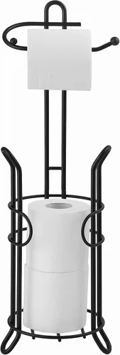 Miniatura 4 de SunnyPoint Soporte de papel higiénico independiente con almacenamiento, capacidad para 3 rollos de repuesto, acero resistente, acabado negro, fácil