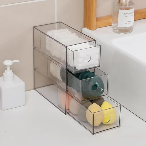 Miniatura 9 de Cajones de almacenamiento de plástico, organizador de suministros de oficina en casa para baño, cocina, despensa, barra de café, caja transparente
