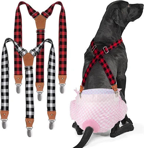 Miniatura 8 de Pet Soft Tirantes para perro, 2 piezas, tirantes para pañales para perros, falda para perros, vestido para perrito (café y borgoña, XS/S)