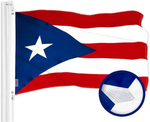 G128 Bandera de Puerto Rico | 2.5 x 4 pies | Serie ToughWeave bordado poliéster 300D | Diseño bordado, interior/exterior, ojales de latón