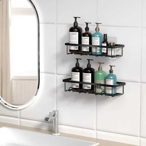 Miniatura 6 de Estantes de ducha para ducha interior, paquete de 2 unidades, organizador adhesivo de baño, cesta organizadora para almacenamiento y organización
