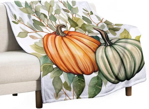 Miniatura 25 de Manta de lana cuadriculada con diseño de calabaza, hojas de arce, Acción de Gracias, manta de cama para otoño, Acción de Gracias, ligera, súper