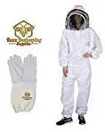 Traje profesional de apicultura y guantes de piel de cabra (1 par) 2XL – Velo de esgrima autoportante y cremalleras de metal para apicultoras