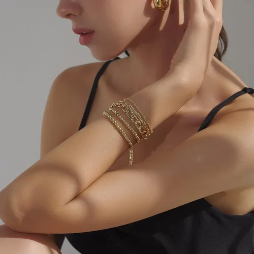 Miniatura 3 de Pulseras con cuentas de oro y eslabones de cadena chapadas en oro de 14 quilates para mujer, refinadas, ajustables