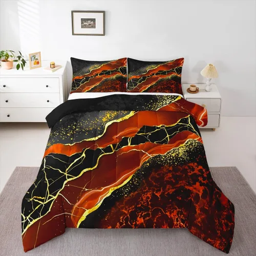 Miniatura 13 de Juego de edredón de mármol negro individual, ropa de cama dorada agrietada para adultos, hombres y mujeres, juegos de edredón de textura metálica