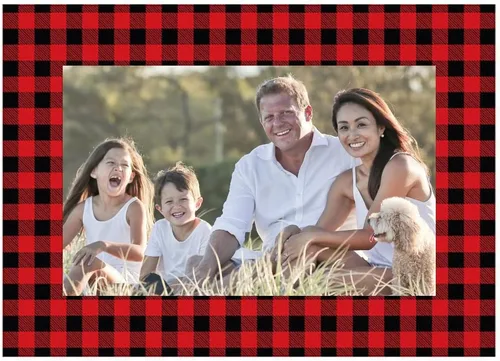 Iconikal Tarjetas de felicitación personalizadas de Navidad con foto de búfalo rojo a cuadros, 15 unidades, con sobres para fotos de 4x6 pulgadas