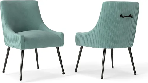 Miniatura 19 de Juego de 2 sillas de comedor de terciopelo, sillas tapizadas beige para sala de estar con patas de metal negro, sillas decorativas modernas
