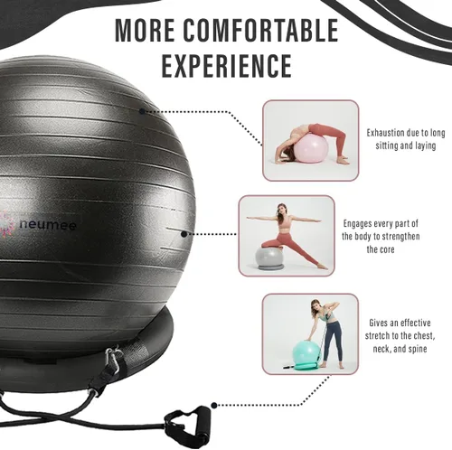 Miniatura 3 de Silla de pelota de yoga con pelota de ejercicio de 65 cm y 2 bandas de resistencia, base de estabilidad para oficina en casa, yoga, pilates