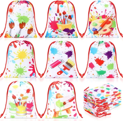 Honoson 24 bolsas de fiesta de pintura de 5 x 7 pulgadas, pequeñas bolsas de regalo de arte, paquete con cordón, paquete con cordón para dibujar
