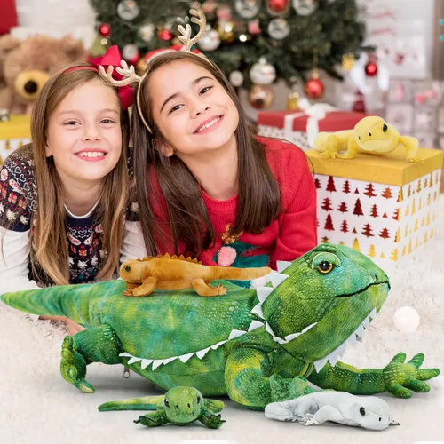 Miniatura 7 de Tezituor Juego de 5 lagartos de peluche realistas con bebés, 26.4 pulgadas, gran peluche de dragón barbudo, juguete de juguete para niños