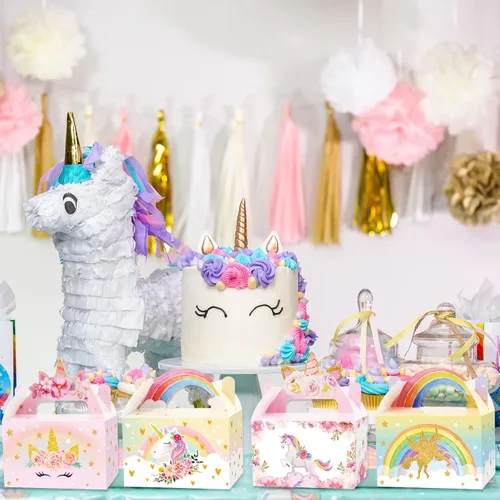 Miniatura 6 de Tevxj Paquete de 12 cajas de regalo de unicornio para fiesta, cajas de regalo de unicornio, suministros de fiesta, bolsas de cumpleaños, bolsa