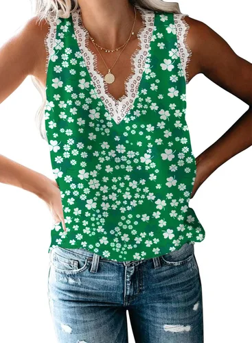 Miniatura 152 de VIISHOW - Camiseta sin mangas, sexy, con cuello en V y bordes de encaje para mujer, camisola de vestir, camisas de gasa, sin mangas, casuales