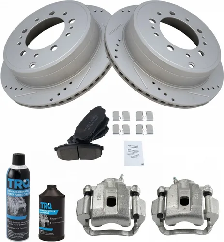 Miniatura 2 de TRQ Kit de pastilla de freno, pinza y rotor, con kit químico de cerámica compatible con Toyota Sequoia 2008-2015 Tundra 2007-2015