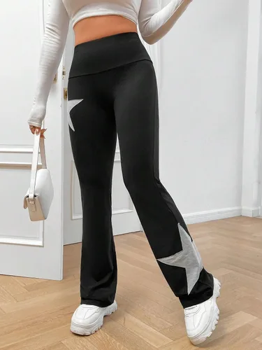 Miniatura 6 de COZYEASE Pantalones largos con estampado de estrellas y cintura elástica para mujer, pantalones largos con estampado geométrico