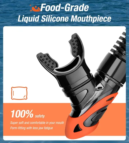 Miniatura 4 de Aegend - Esnórquel seco para buceo para adultos y jóvenes - Equipo de snorkel con válvula seca superior, perfecto para snorkel, buceo libre, Naranja