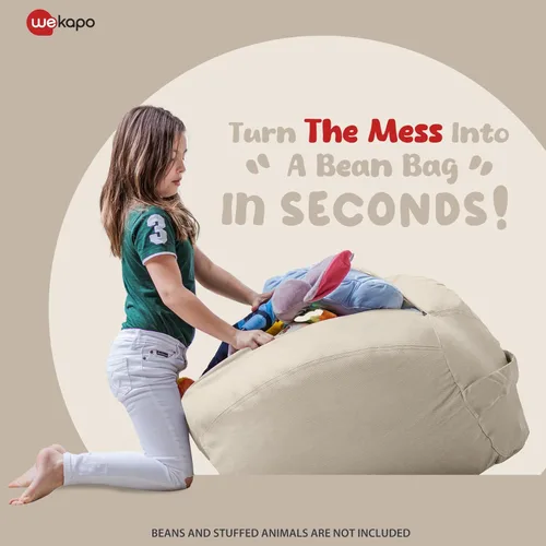 Miniatura 3 de WEKAPO Puf de almacenamiento de animales de peluche para niños, puf con cremallera rellenable para organizar juguetes de peluche, lona de algodón