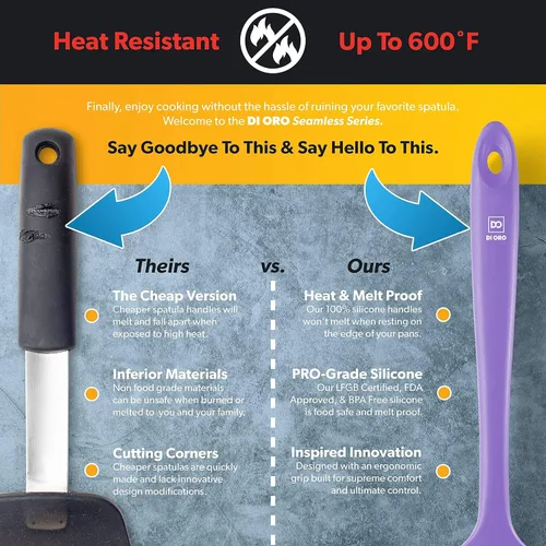 Miniatura 4 de DI ORO Espátula Cuchara de Silicona - Resistente al Calor 600°F Raspador Spoonula de Silicona Grande - Libre de BPA Seguro para Utensilios de Cocina