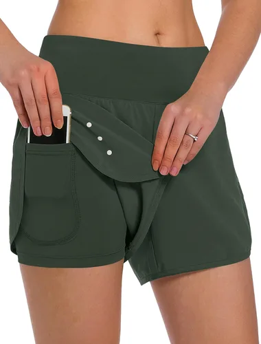 Miniatura 6 de Ksmien - Pantalones cortos de correr 2 en 1 para mujer, ligeros, para entrenamiento, gimnasio, yoga, forro con bolsillos para teléfono