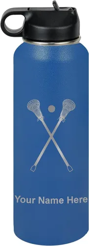 Miniatura 24 de LaserGram Botella de agua personalizada, palitos de lacrosse, acero inoxidable de doble pared aislada al vacío con popote superior, regalo grabado