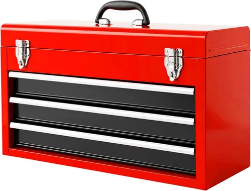 Miniatura 10 de BIG RED Caja de herramientas portátil de acero con 3 cajones de 20 pulgadas y cierre de metal para garaje, hogar y banco de trabajo, color negro